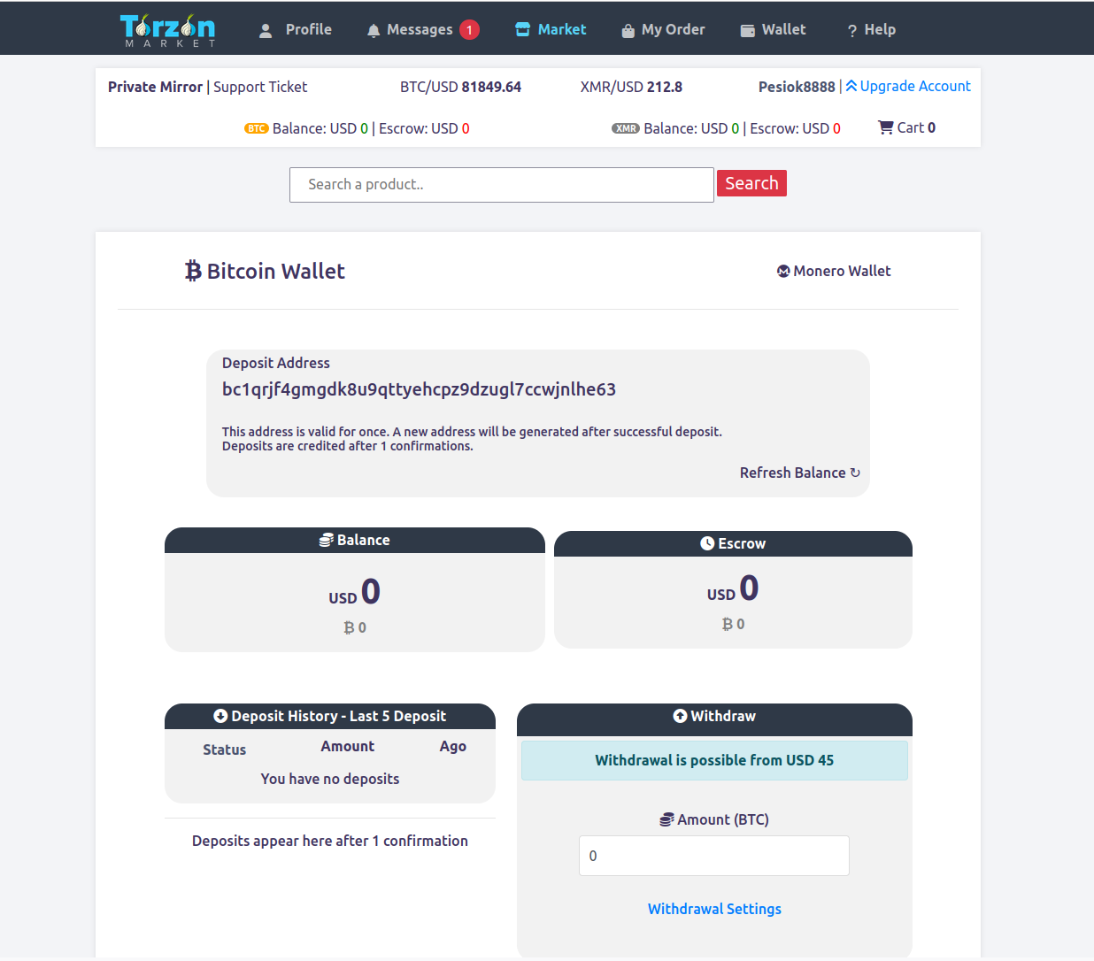 Cryptocurrency wallet interface