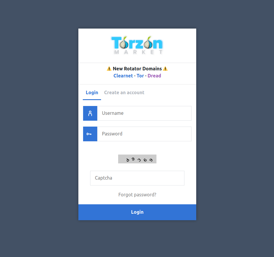 Torzon login screen with 2FA authentication and anti-phishing code verification